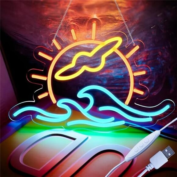 Sunset Neon Sign Seabird Wave LED Wall Light Bedroom Party Bar Wedding Decor - Picture 7 of 7